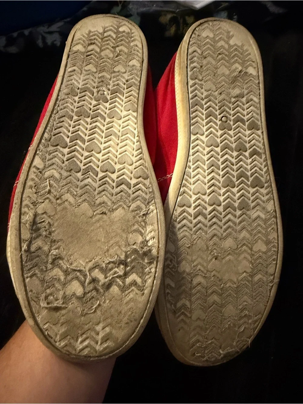 Red canvas sneakers with white stitching size 8